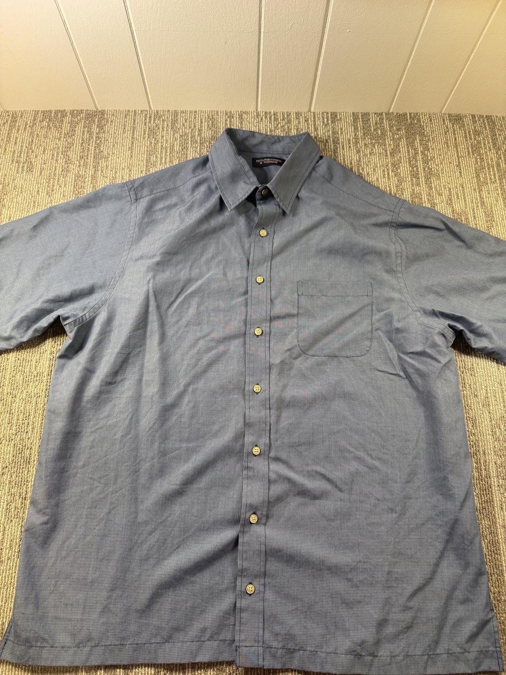 Roundtree & Yorke Shirt Mens XLT Blue Check Short Sleeve Button Up Casual Woven
